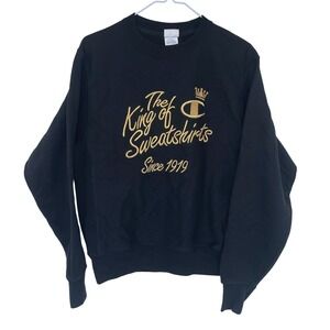 Black Champion Reverse Weave King of Sweatshirts Crewneck Small Gold Lettering